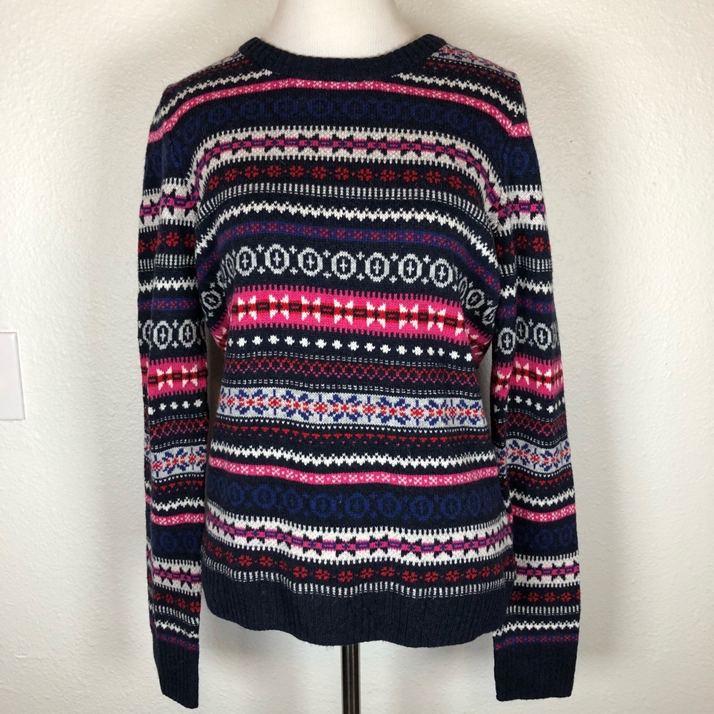 NWT H&M navy pink cream knit sweater medium